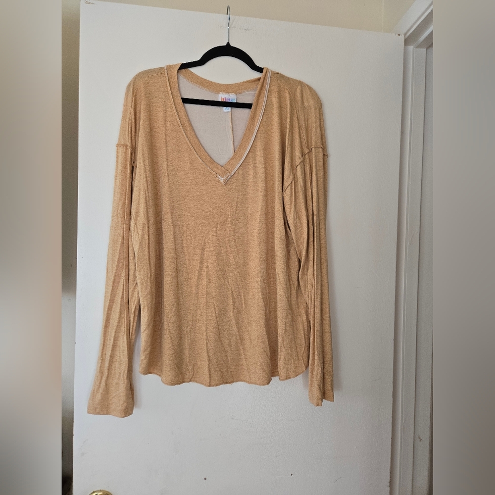 LuLaRoe Vicki Long Sleeve V-Neck Top — Camel Tan